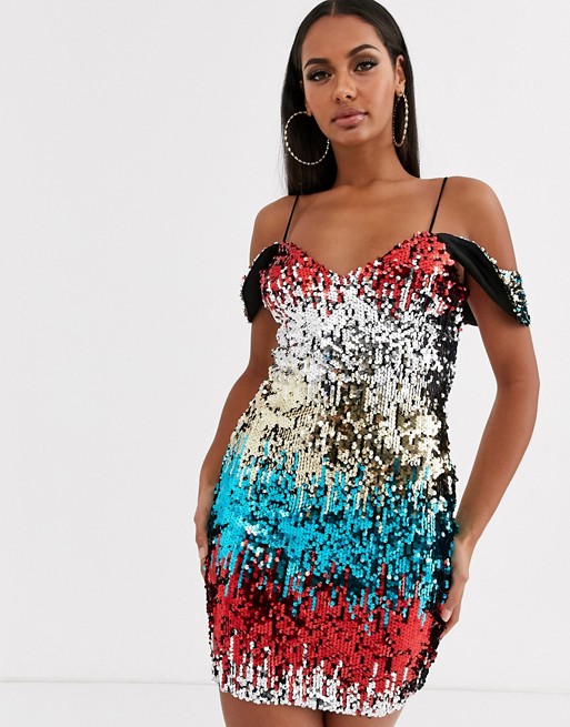 Love & Other Things multi sequin mini dress with lace up