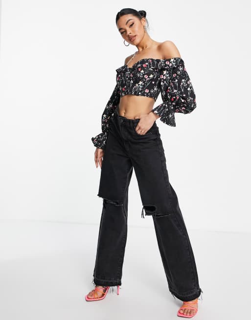 Love Other Things off-the-shoulder long-sleeved crop top with