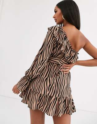 one shoulder zebra dress