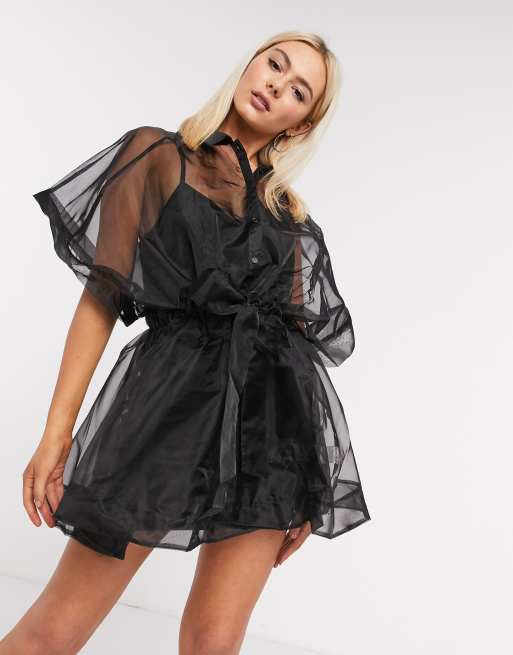 Love Other Things oversized organza shirt dress in black