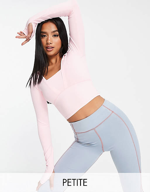 Love & Other Things Petite gym co-ord hooded crop top in pink