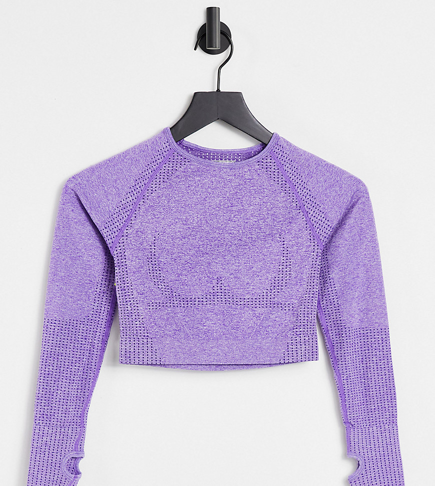 Love & Other Things Petite gym seamless knit cropped top in lilac-Purple