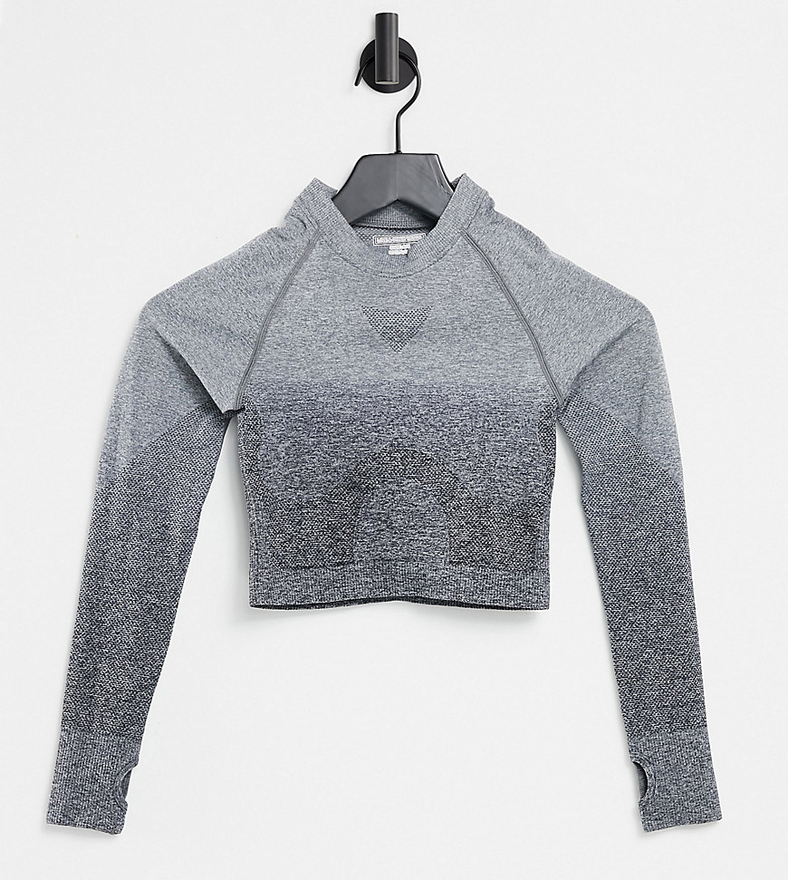 Love & Other Things Petite gym seamless knitted crop top in gray heather-Grey