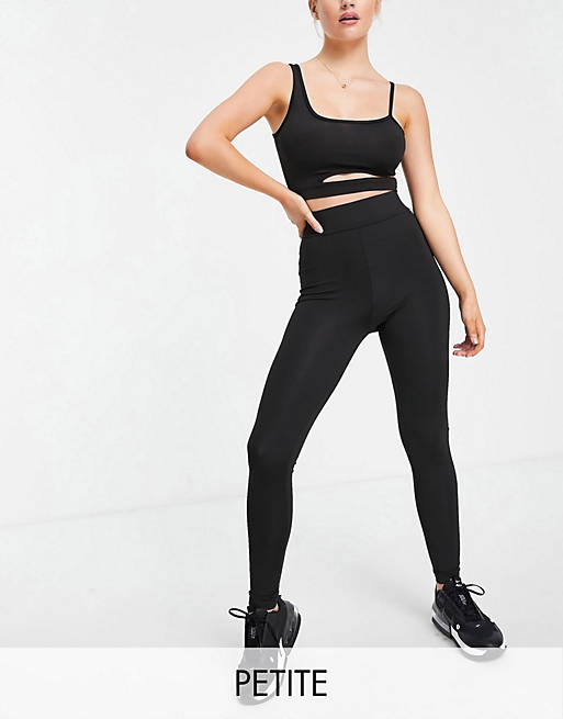Love & Other Things Petite gym seamless knitted high waisted leggings in black