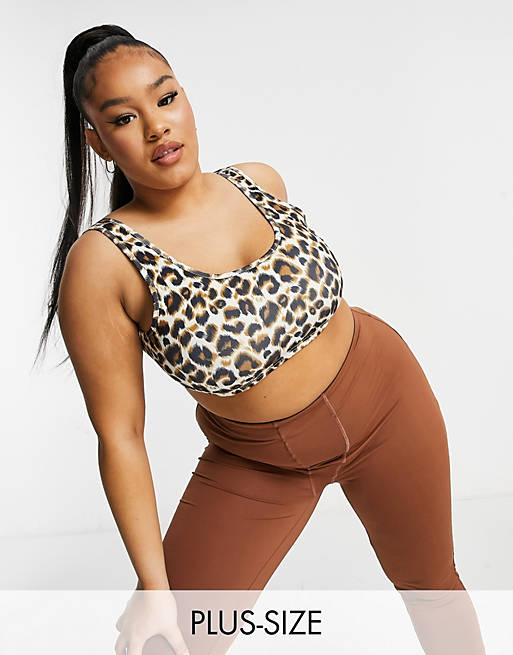 Love & Other Things Plus gym cropped sports top in leopard