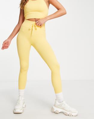 Love & Other Things Ribbed Gym Leggings In Mango-orange