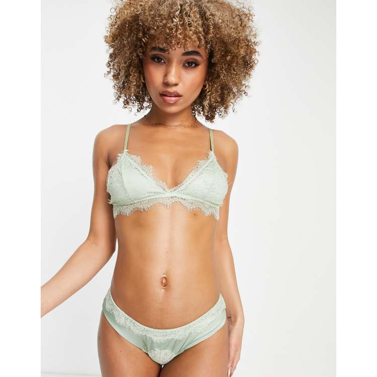 Sage Green Lace Cut Out Bra And Thong Lingerie Set