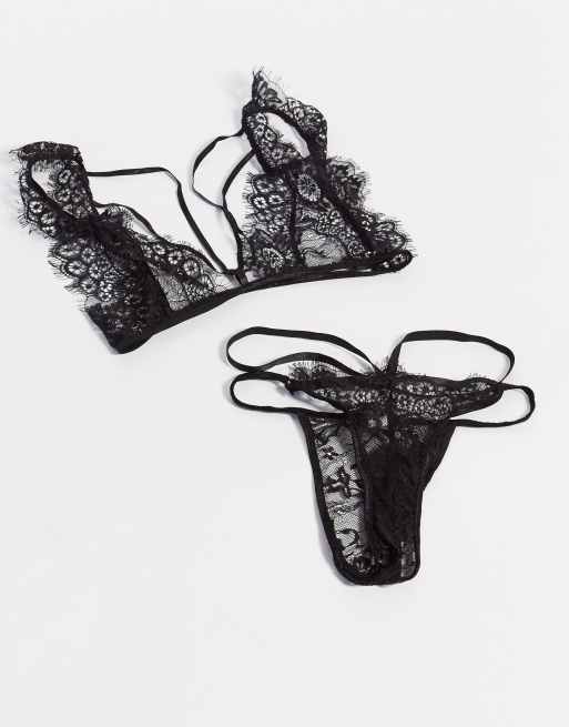 Love & Other Things sexy strap detail bralet & thong set in black ASOS