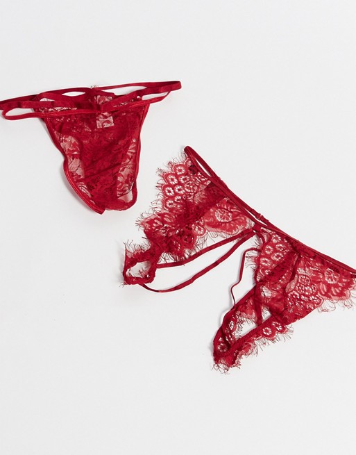 Love & Other Things sexy strap detail bralet & thong set in red