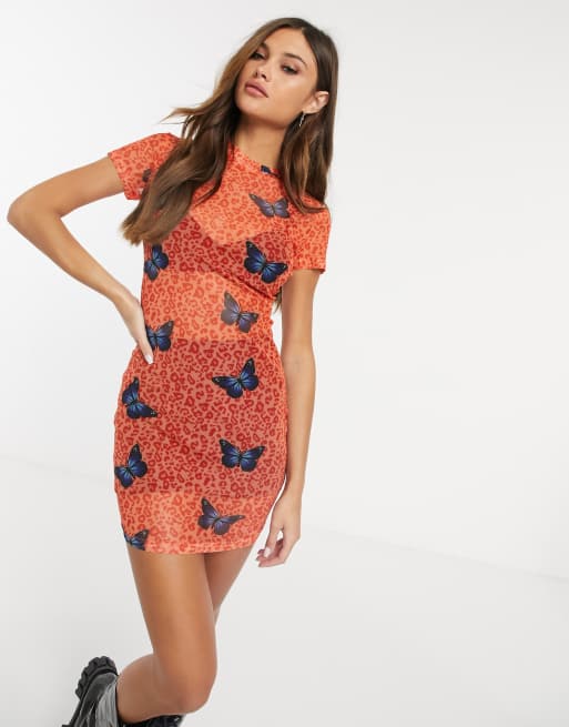 Love Other Things sheer mesh dress in butterfly print ASOS