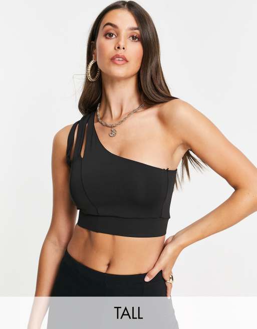 Love & Other Things Tall - Crop top sportivo monospalla nero con cut-out