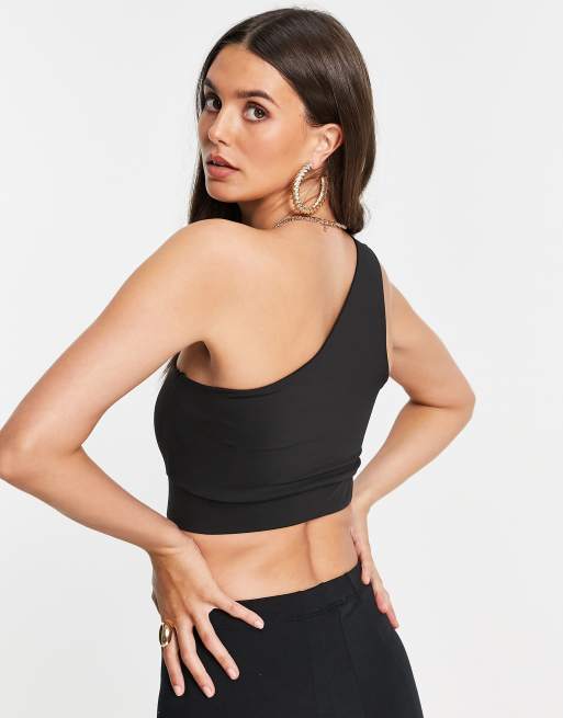 Love & Other Things Tall - Sort oneshoulder-træningscroptop med udskæring, 2 af 4