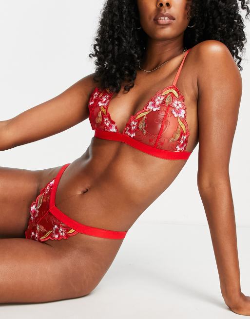 Love & Other Things triangle bralette and thong set in red floral