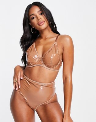 Love & Other Things underwired bra and high waist brief vinyl set in brown - ASOS Price Checker