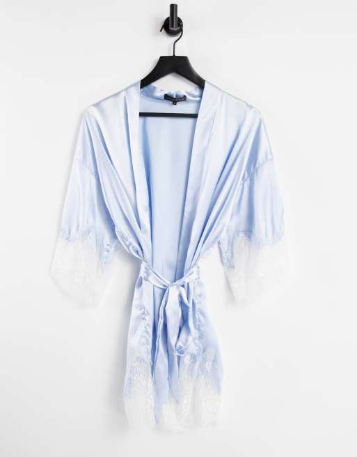 Love & Other Things - Vestaglia in raso blu pallido con finiture in pizzo