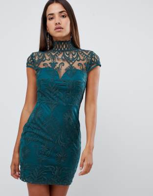 Love triangle v neck mini dress in all over lace