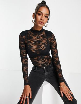 Love Triangle all over lace body in black | ASOS
