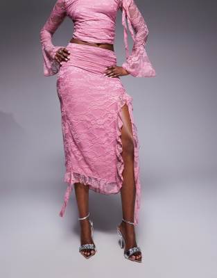 Love Triangle Asymmetric Ruffle Lace Midi Skirt