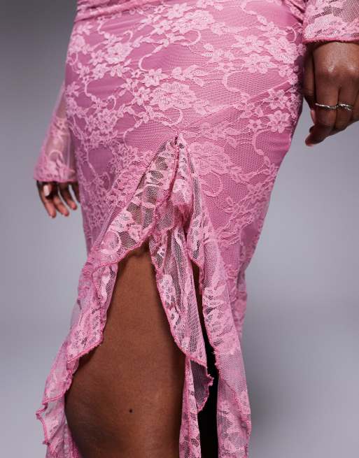 Love Triangle asymmetric ruffle lace midi skirt in dusky pink - part of a set, 4 of 5