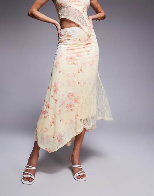 Love Triangle asymmetric spliced floral lace midi skirt in multi - part of a set, 2 of 5