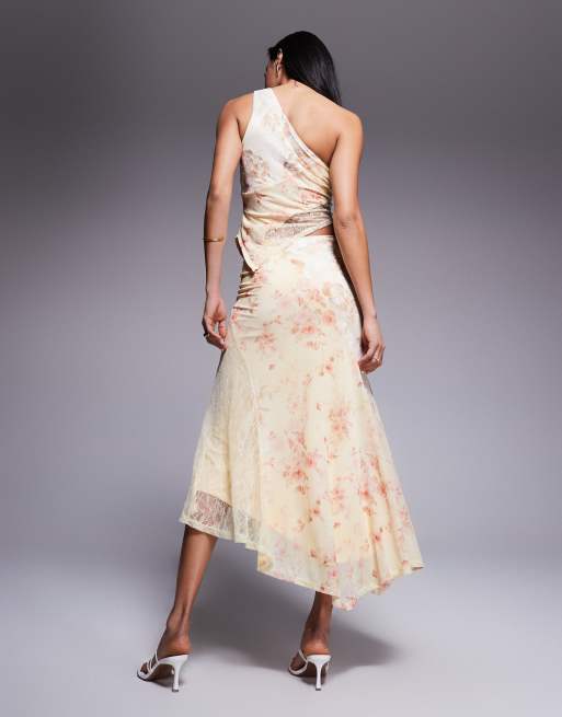 Love Triangle asymmetric spliced floral lace midi skirt in multi - part of a set, 4 of 5