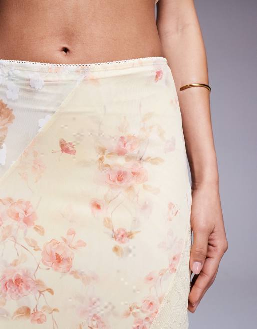Love Triangle asymmetric spliced floral lace midi skirt in multi - part of a set, 5 of 5