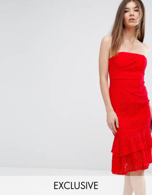 red bandeau midi dress