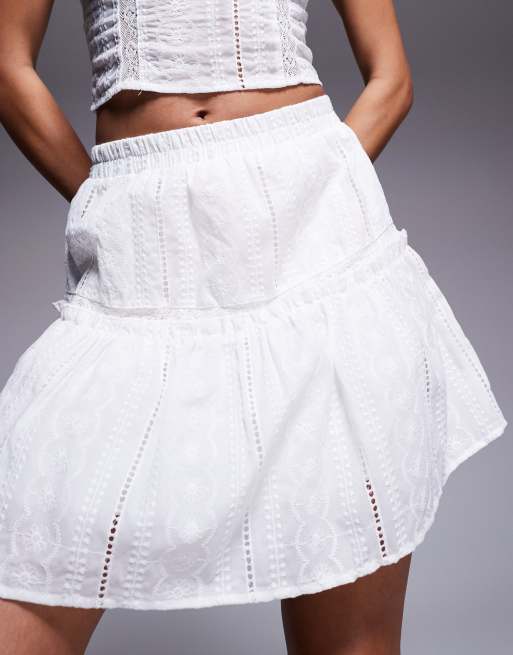 Love Triangle broderie tiered mini skirt in white - part of a set