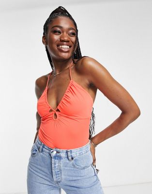 Love Triangle cami body with cut out in orange