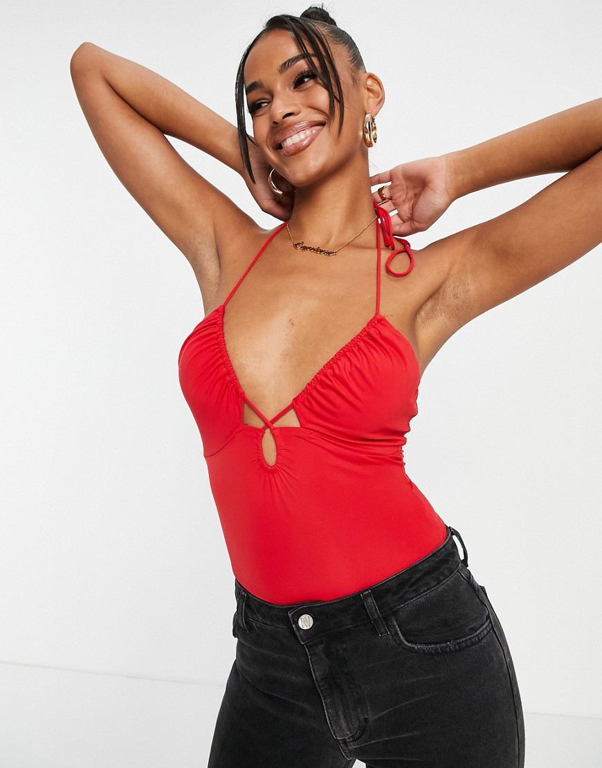 Love Triangle cami body with cut out in red