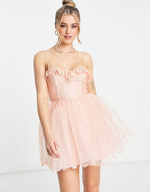 Love Triangle cami organza mini dress in peach