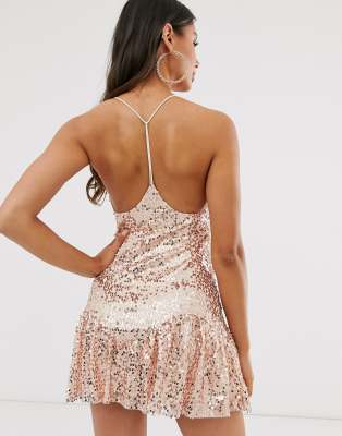 love triangle sequin embellished cami dress in rose gold