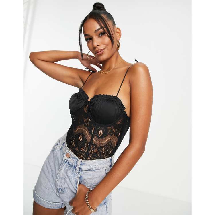 Lace Bustier Bodysuit Black