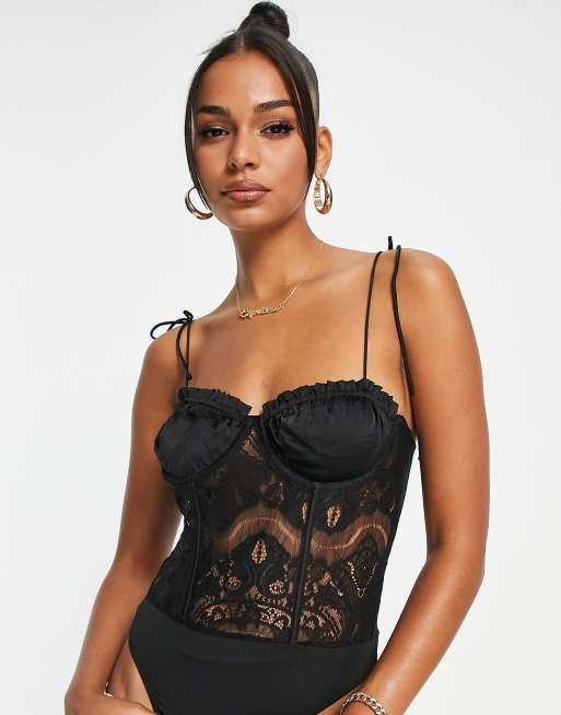 Love Triangle corset bodysuit in black lace, 4 of 4