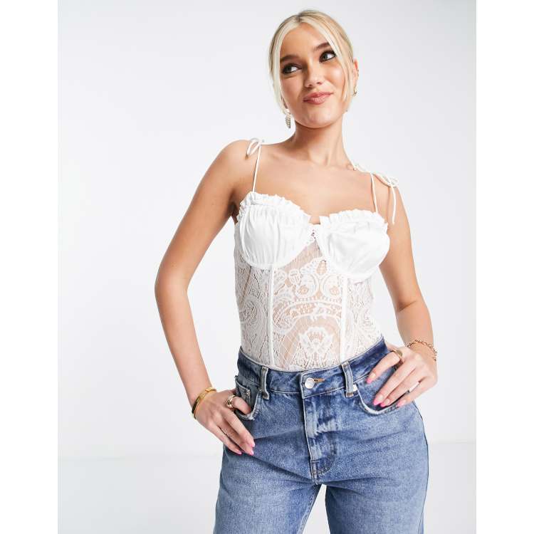 Love Triangle corset bodysuit in white lace | ASOS