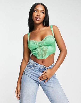 corset top with lace trim in green