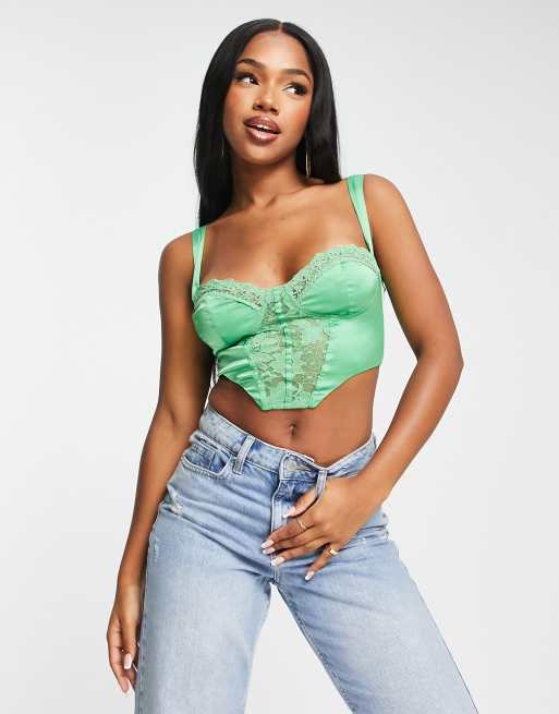 Forever 21 Women's Hook-and-Eye Corset Crop Top in Black Medium