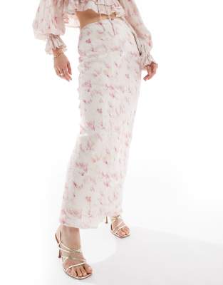 Love Triangle Love Triangle crinkle maxi skirt co-ord in blur print-Pink