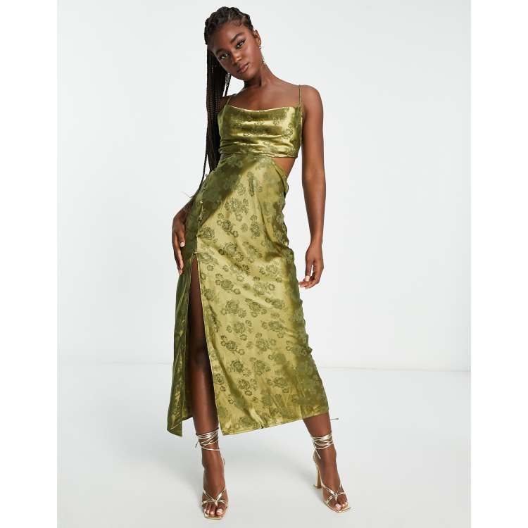 Ameri　SATIN JACQUARD FLOWER DRESS セール】SATIN JACQUARD FLOWER DRESS（ワンピース）｜Ameri