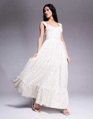 Love Triangle - Gestuftes Maxi-Milchmädchenkleid mit rosa Blümchenmuster