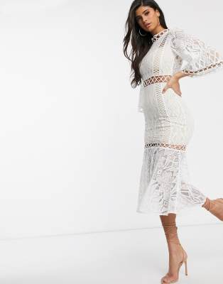 black lace high neck fishtail midaxi dress