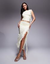ASOS DESIGN lace maxi skirt with fold-over waist detail in burgundy - part of a set