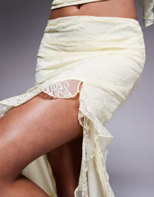 Love Triangle lace asymmetric midaxi skirt in lemon - part of a set, 3 of 5
