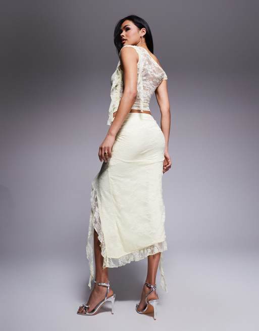 Love Triangle lace asymmetric midaxi skirt in lemon - part of a set, 4 of 5