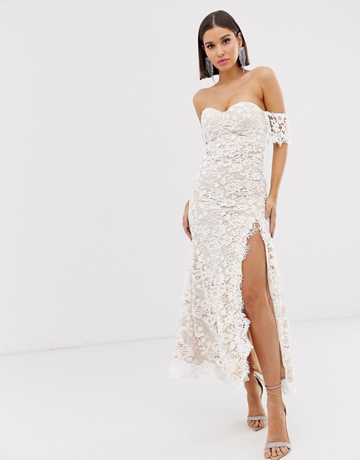 Love Triangle lace bandeau maxi dress in white