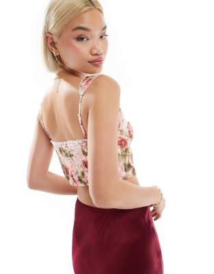 Love Triangle Lace Corset With Ribbon Trim In Multi