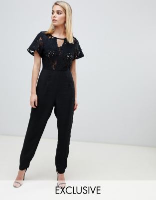 Love Triangle Lace Jumpsuit-Black