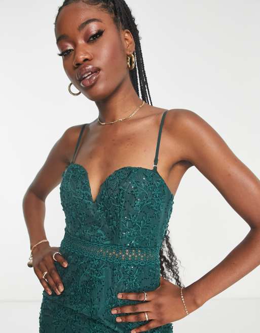 Dark green sale lace midi dress