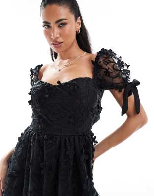 tie back black dress with lace sleeves