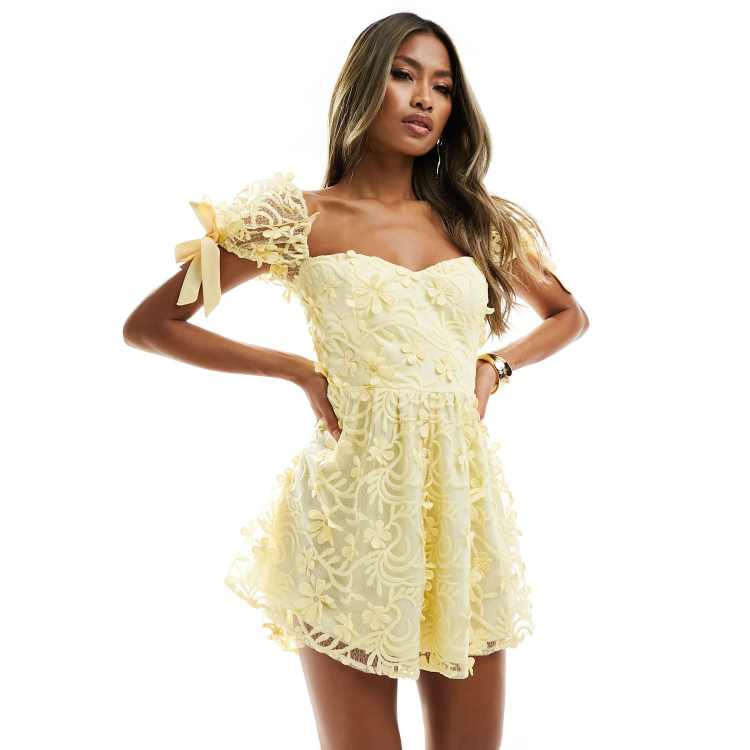 Yellow lace hot sale cocktail dress